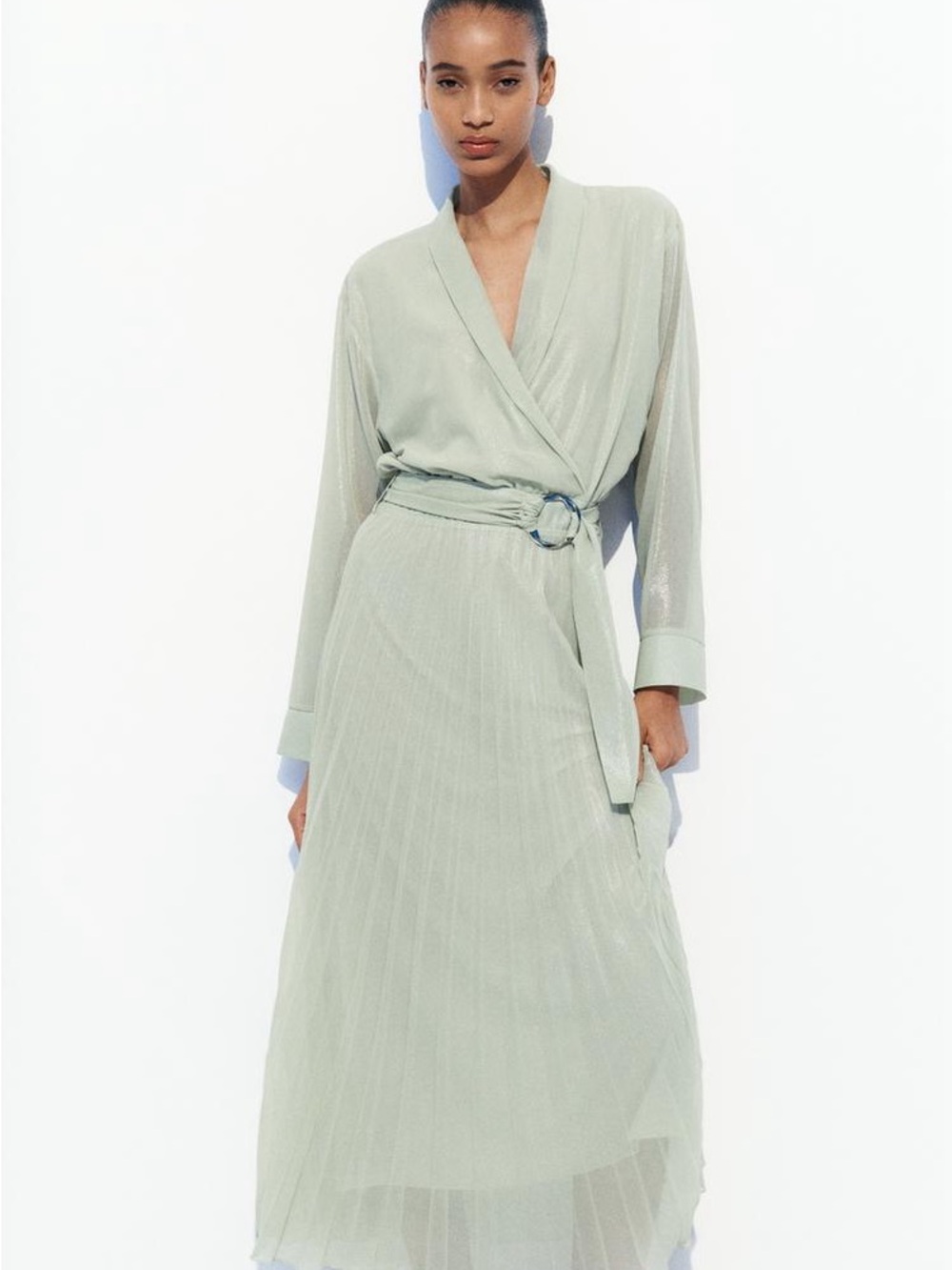 Zara Light Sage Green Wrap Robe Dress
